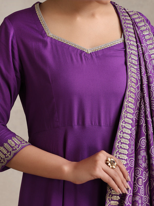 Khushal K Women Purple Anarkali Zari Kurta set