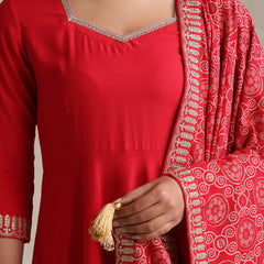 Khushal K Women Red Anarkali Zari Kurta set