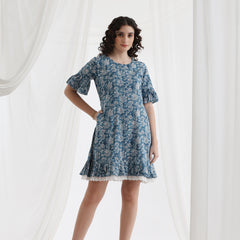 Women Floral Printed Cotton A-Line Above Knee Dress