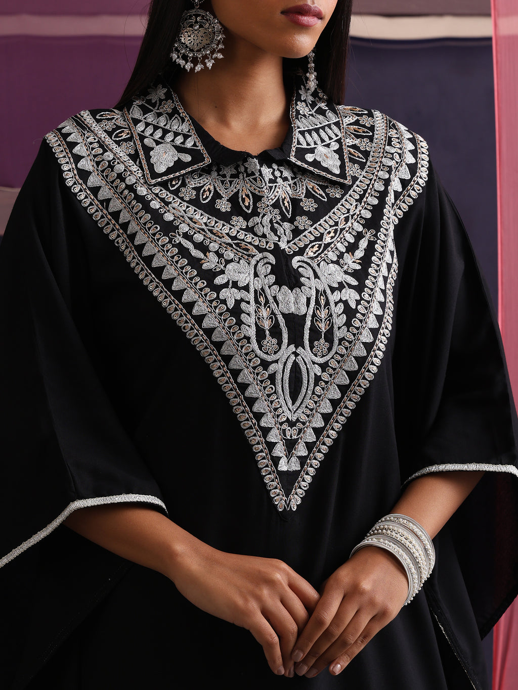 Khushal K Women Embroidered Collar Black Kaftan set