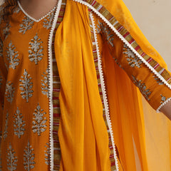Khushal K Women Floral Printed Regular Pure Cotton Mustard Kurta & Palazzo With Dupatta