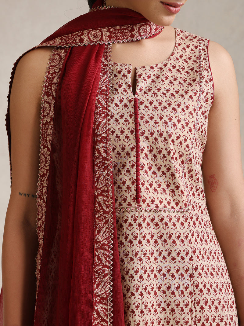 Women Floral Printed Regular Pure Cotton Kurta with Palazzos & With Dupatta