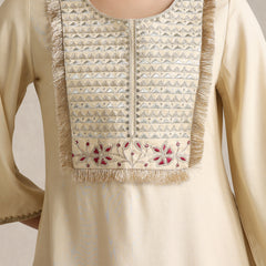 Cream Embroidered Cord Set with Bandhani Patiala