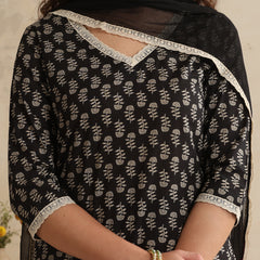 Khushal K Women Floral Printed Regular Pure Cotton Black Kurta & Palazzo With Dupatta