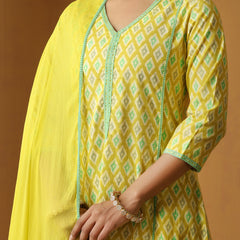 Geometric Printed Pure Cotton Straight Kurta With Palazzo And Dupatta
