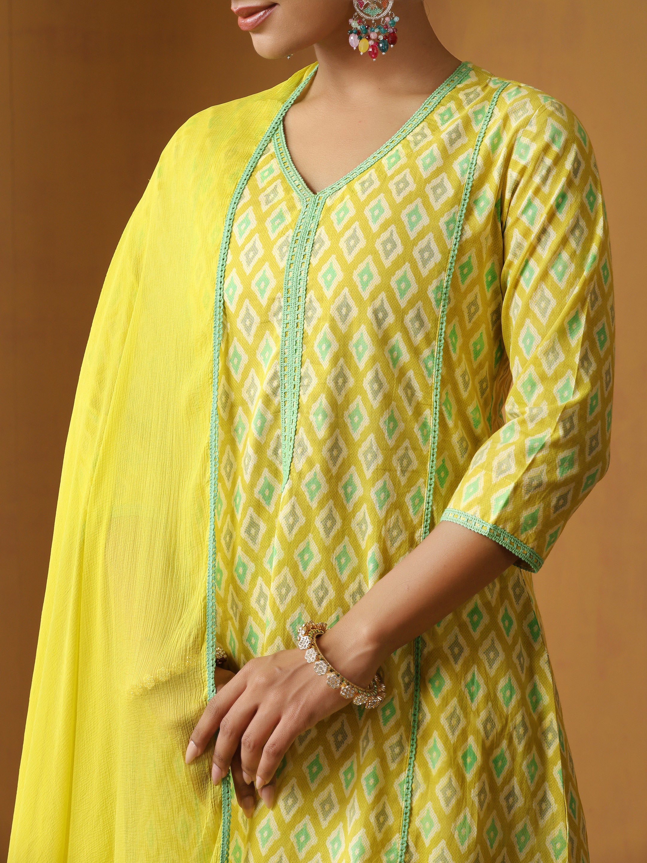 Geometric Printed Pure Cotton Straight Kurta With Palazzo And Dupatta