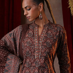 Khushal K Women Cotton kurta and palazzo with dupatta set - Brown