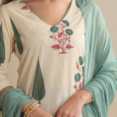 Khushal K Women Floral Printed Regular Pure Cotton Off-White Kurta & Palazzo With Dupatta