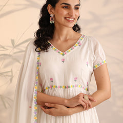 Khushal K Women Cotton Kurta and Palazzo With Dupatta Set - White