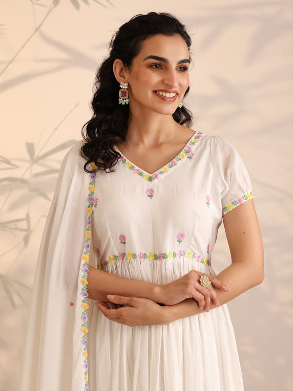Khushal K Women Cotton Kurta and Palazzo With Dupatta Set - White