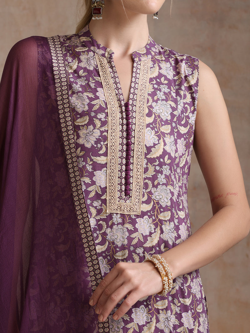 Women Floral Printed Cotton Kurta with Palazzos & Dupatta