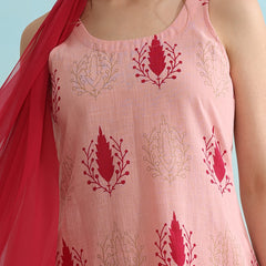 Floral Printed Pure Cotton Straight Kurta with Trousers & Dupatta