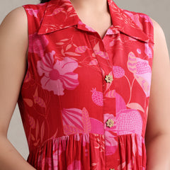 Women Floral Print A-Line Midi Dress