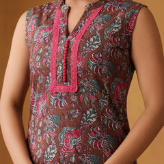 Khushal K Floral Printed Mandarin Collar Pure Cotton Straight Kurta set