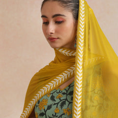 Khushal K Women Cotton Kurta Palazzo Dupatta Set - Green