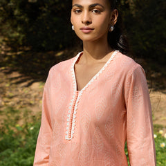 Khushal K Women Printed Regular Pure Cotton peach Kurta & Farsi Salwar