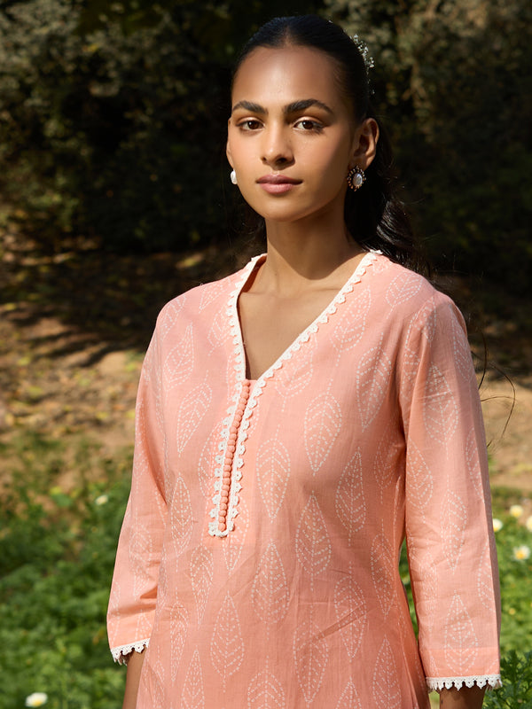 Khushal K Women Printed Regular Pure Cotton peach Kurta & Farsi Salwar