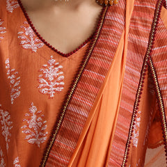 Floral Printed V Neck Pure Cotton A-Line Kurta With Palazzos & Dupatta