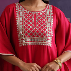 Khushal K Women Motifs Embroidered Pink Kaftan set