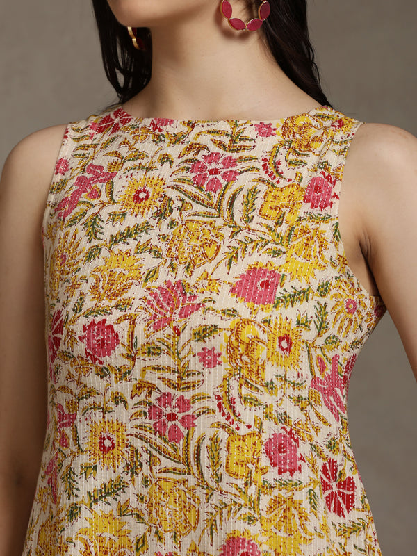 Khushal K Women Floral Printed A-Line Pure Cotton Kurta set