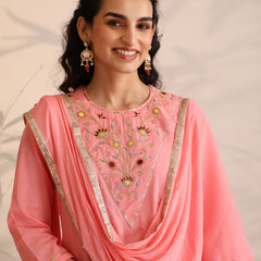 Khushal K Women Cotton Kurta and Palazzo With Dupatta Set - Pink