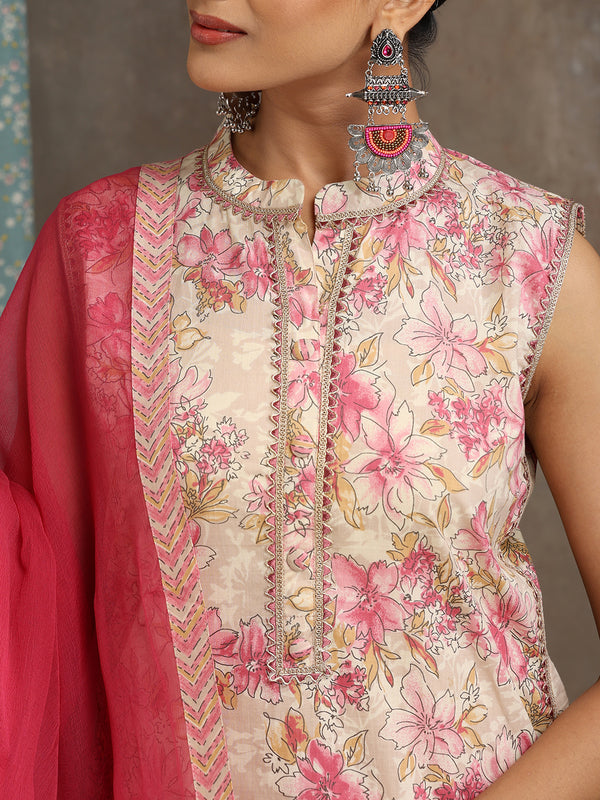 Women Floral Printed Regular Pure Cotton Kurta with Palazzos & With Dupatta