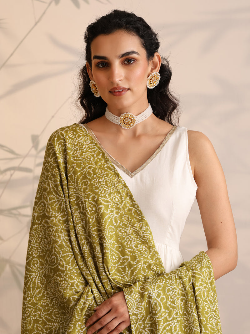 Khushal K Women Cotton Kurta and Palazzo With Dupatta Set - White