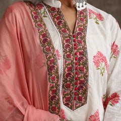Floral Printed Mandarin Collar Pure Cotton A-Line Kurta With Palazzos & Dupatta