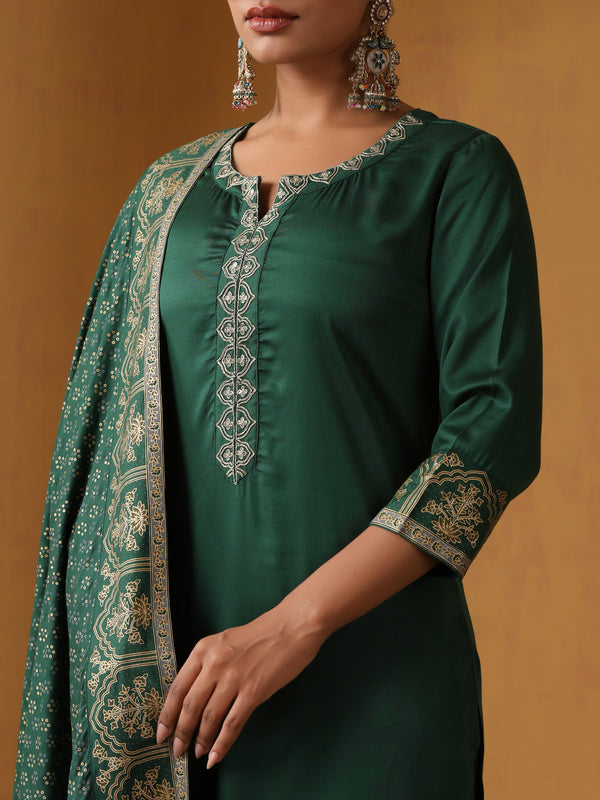 Khushal K Ethnic Motifs Embroidered Zari Notch Neck Straight Kurta set