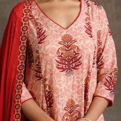 Floral Printed Pure Cotton Anarkali Kurta With Palazzos And Dupatta