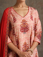 Floral Printed Pure Cotton Anarkali Kurta With Palazzos And Dupatta