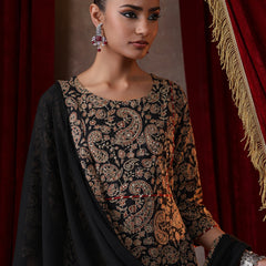 Khushal K Women Cotton kurta and palazzo with dupatta set - Black