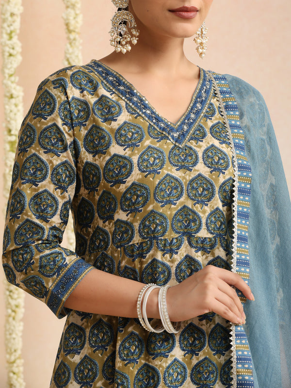 Women Ethnic Motifs Thread Work Pure Cotton Kurta with Trousers & Dupatta