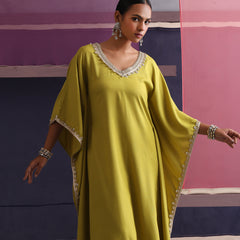 Khushal K Women V-Neck Green Kaftan set