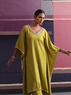 Khushal K Women V-Neck Green Kaftan set