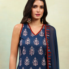 Ethnic Motifs Printed V-Neck Sleeveless Pure Cotton Kurta with Palazzo & Dupatta