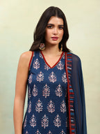 Ethnic Motifs Printed V-Neck Sleeveless Pure Cotton Kurta with Palazzo & Dupatta