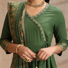 Women Solid Anarkali Kurta with Trousers & Dupatta