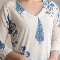 Floral Printed Cotton V-Neck Tunic With Palazzo Co-Ords