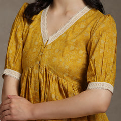 Yellow Printed Co-Ord Set with Lace Detil