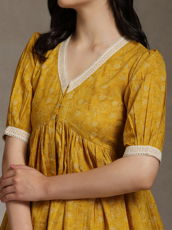 Yellow Printed Co-Ord Set with Lace Detil