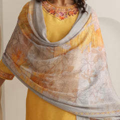 Khushal K Women Pure Silk yellow Embroidered Kurta & Palazzo With Dupatta