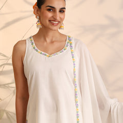 Khushal K Women Cotton Kurta and Sharara With Dupatta Set - White