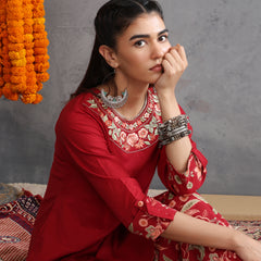 Khushal K Women Cotton Kurta Farsi Salwar Set - Maroon