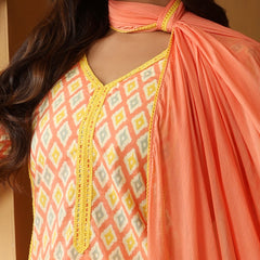 Geometric Printed Pure Cotton Straight Kurta With Palazzo And Dupatta