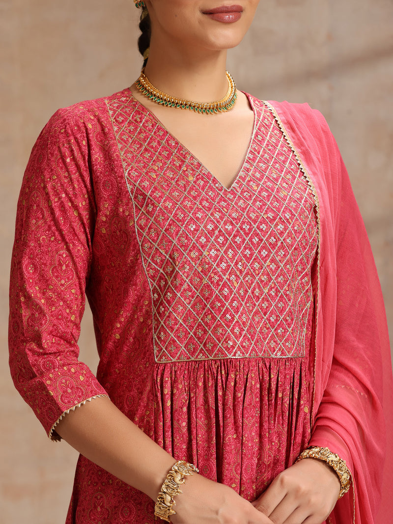 Rayon Anarkali Kurta Set featuring intricate  thread embroidery and a graceful, contrast Chiffon dupatta