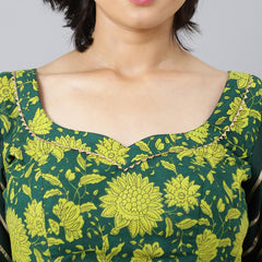 Floral Printed Cotton Lehenga & Blouse With Dupatta