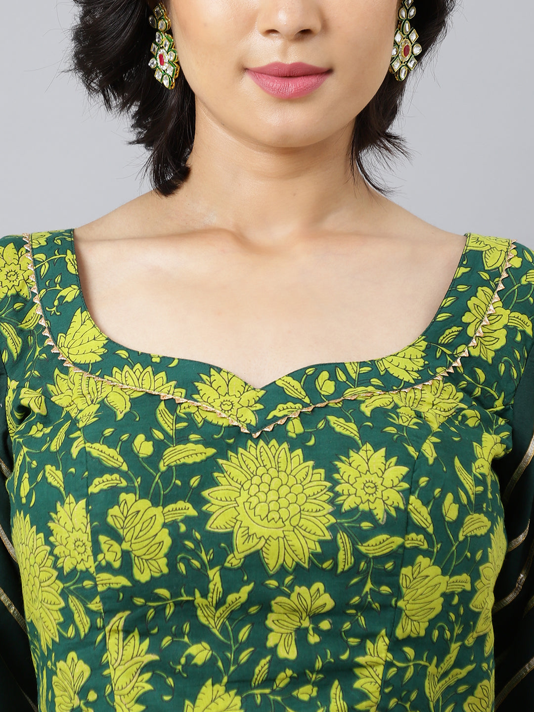 Floral Printed Cotton Lehenga & Blouse With Dupatta