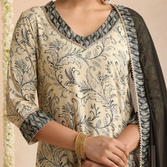 Cream & Black Ethnic Motif Kurta Set