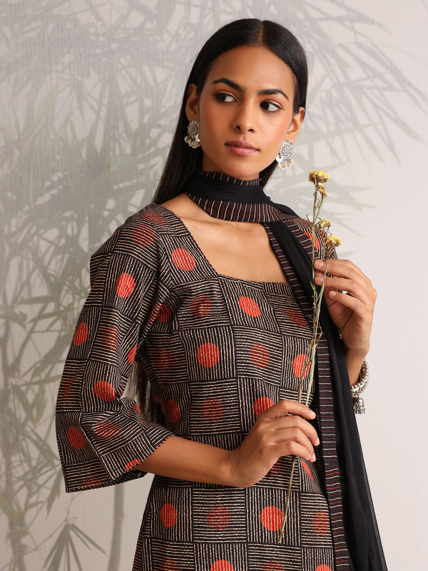 Khushal K Women Cotton kurti and Farshi Salwar with dupatta set - Black